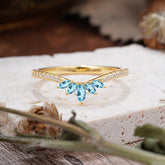 Marquise Cut Tiara Aquamarine Curved Wedding Band Stacking Ring